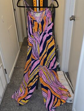 Maeve Multicolor Striped Wide-Leg Jumpsuit - Pink, Navy & Orange